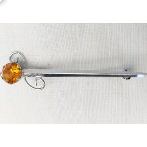 Scottish mizpah sword Kilt pin/brooch with citrine toned gem Signed Mizpah